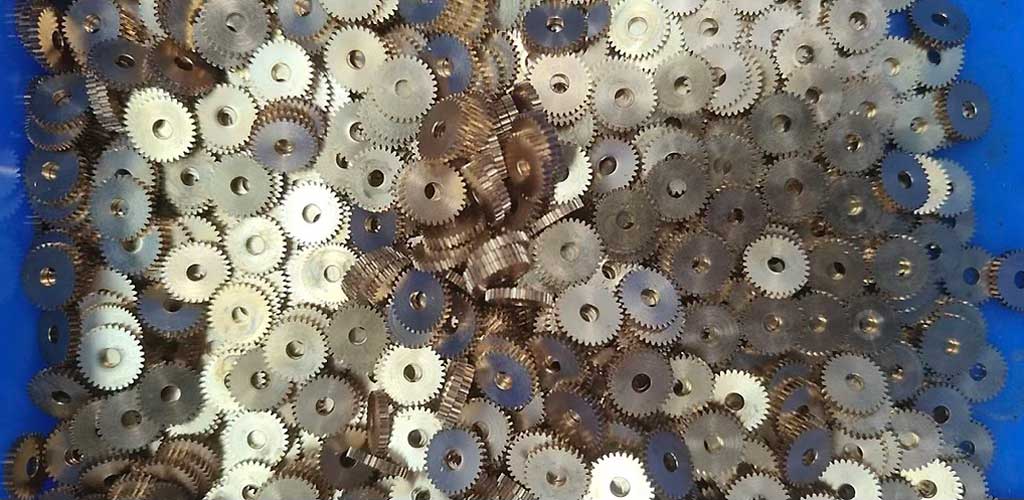 Close up of bull gears in a pile