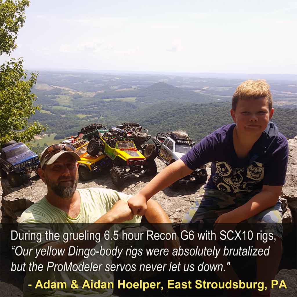 Adam & Aidan Hoelper's SCX10 rigs with PRO MODELER DS470 servos